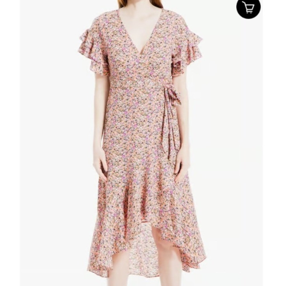Max Studio Floral Wrap Midi Dress Size Large NWT Ruffle Hem MSRP $128 Spring